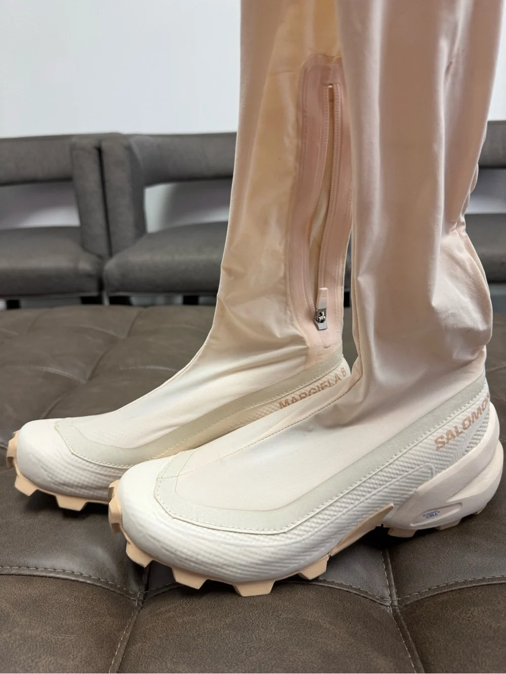 MM6 Maison Margiela Salomon crossover over-the-Knee Boots Light Cream size 40